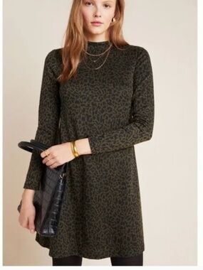Anthropologie Hutch Dress Size L Leopard Print Long Sleeve Keyhole Back